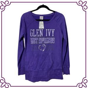 Glen Ivy Hot Springs Logo Purple Long Sleeve Tunic Top with Pocket Medium NEW